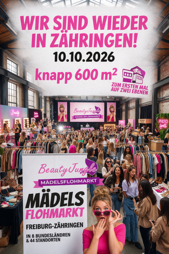 Mädchenflohmarkt Freiburg Oktober Beauty Jungle, Beauty Jungle Freiburg Bürgerhaus Zähringen 10.10.2026, Mädchenflohmarkt Freiburg Secondhand Vintage Handmade, Fashionflohmarkt Freiburg Schmuck Taschen Accessoires, Secondhand Markt Freiburg Beauty Jungle Oktober