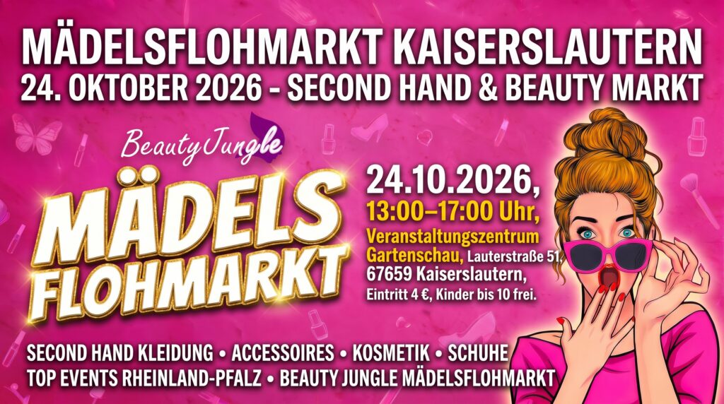 Mädelsflohmarkt Kaiserslautern, Beauty Jungle Kaiserslautern, Gartenschau Kaiserslautern Flohmarkt, Frauenflohmarkt Kaiserslautern, Secondhand Kaiserslautern, Fashionmarkt Kaiserslautern, Flohmarkt Kaiserslautern Oktober 2026